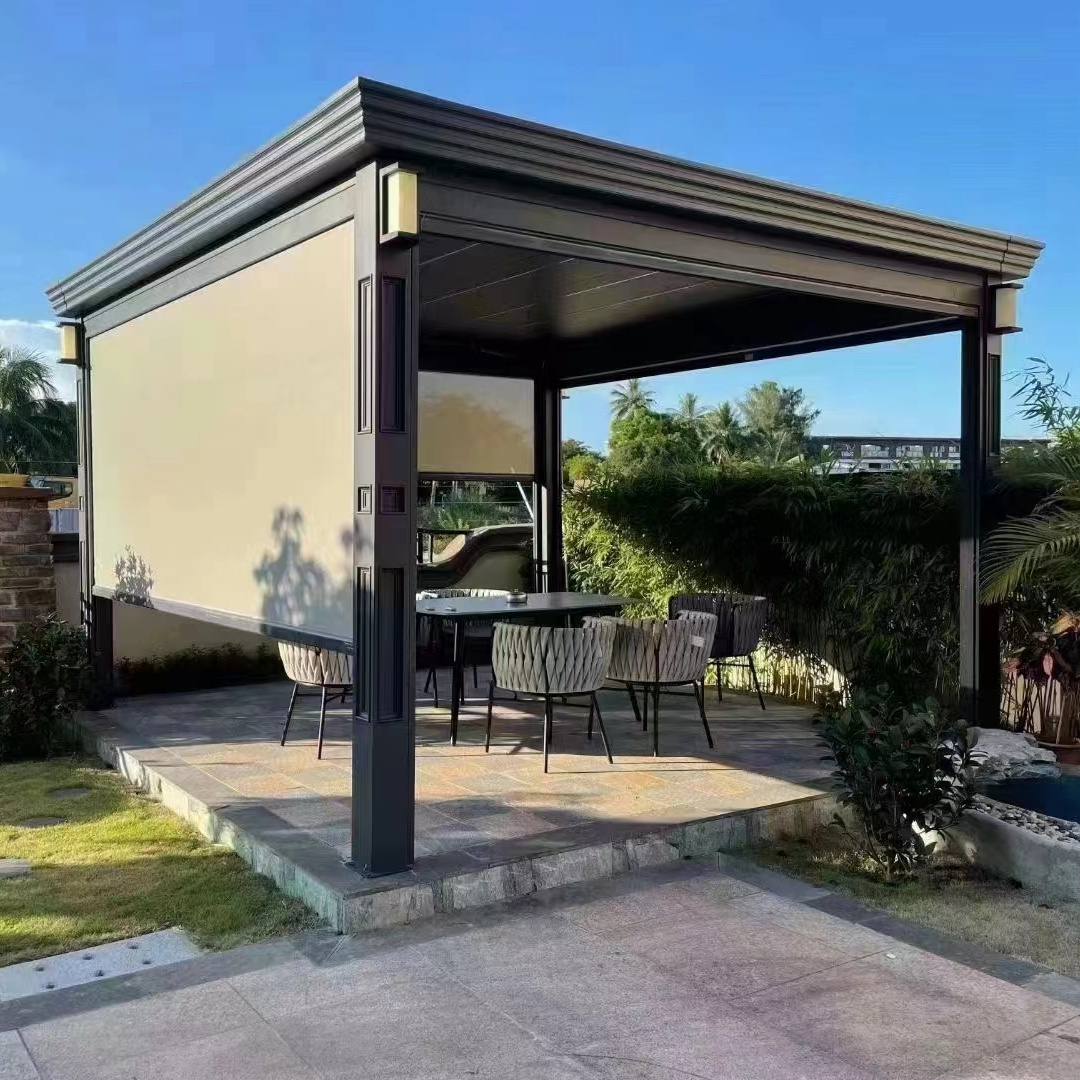 New design smart waterproof gazebo electric outdoor louvre roof aluminium motorized sun shade Hangfa pergola with solar panel