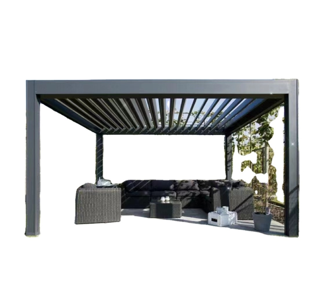 New design smart waterproof gazebo electric outdoor louvre roof aluminium motorized sun shade Hangfa pergola with solar panel