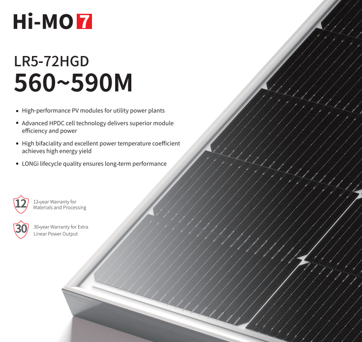 Longi Hi-Mo 7 560w Bifacial Solar Panels 560w 570w 580w 590 Watts Longi Solar Himo 7 PV Module