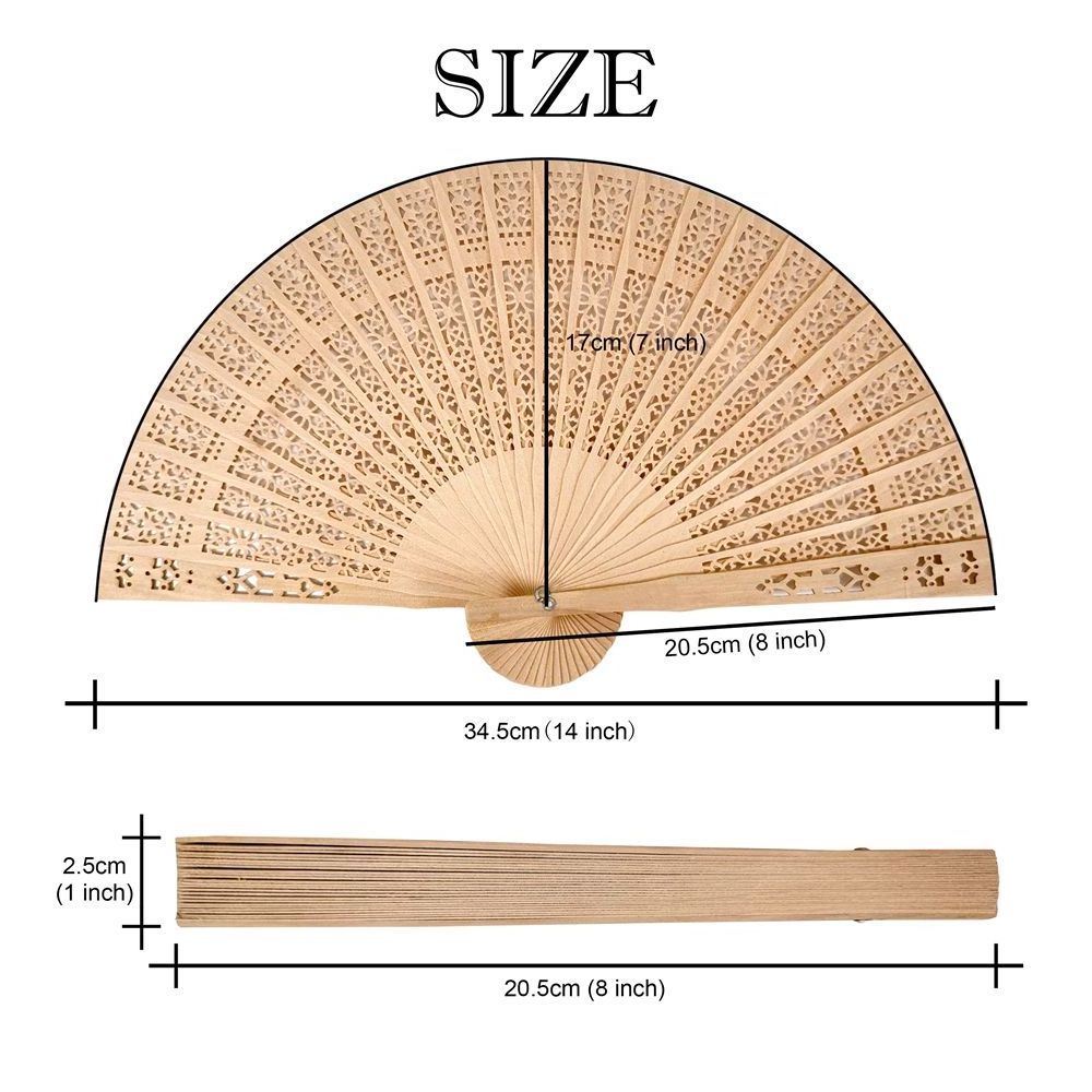 Custom Chinese Sandalwood Fragrance Hand Fan Wedding Souvenir Manual Foldable Wood Fans Wooden Hand Fan Sticks with a Pouch