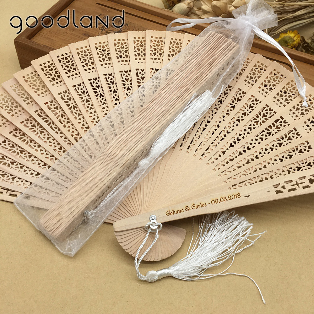 Custom Chinese Sandalwood Fragrance Hand Fan Wedding Souvenir Manual Foldable Wood Fans Wooden Hand Fan Sticks with a Pouch