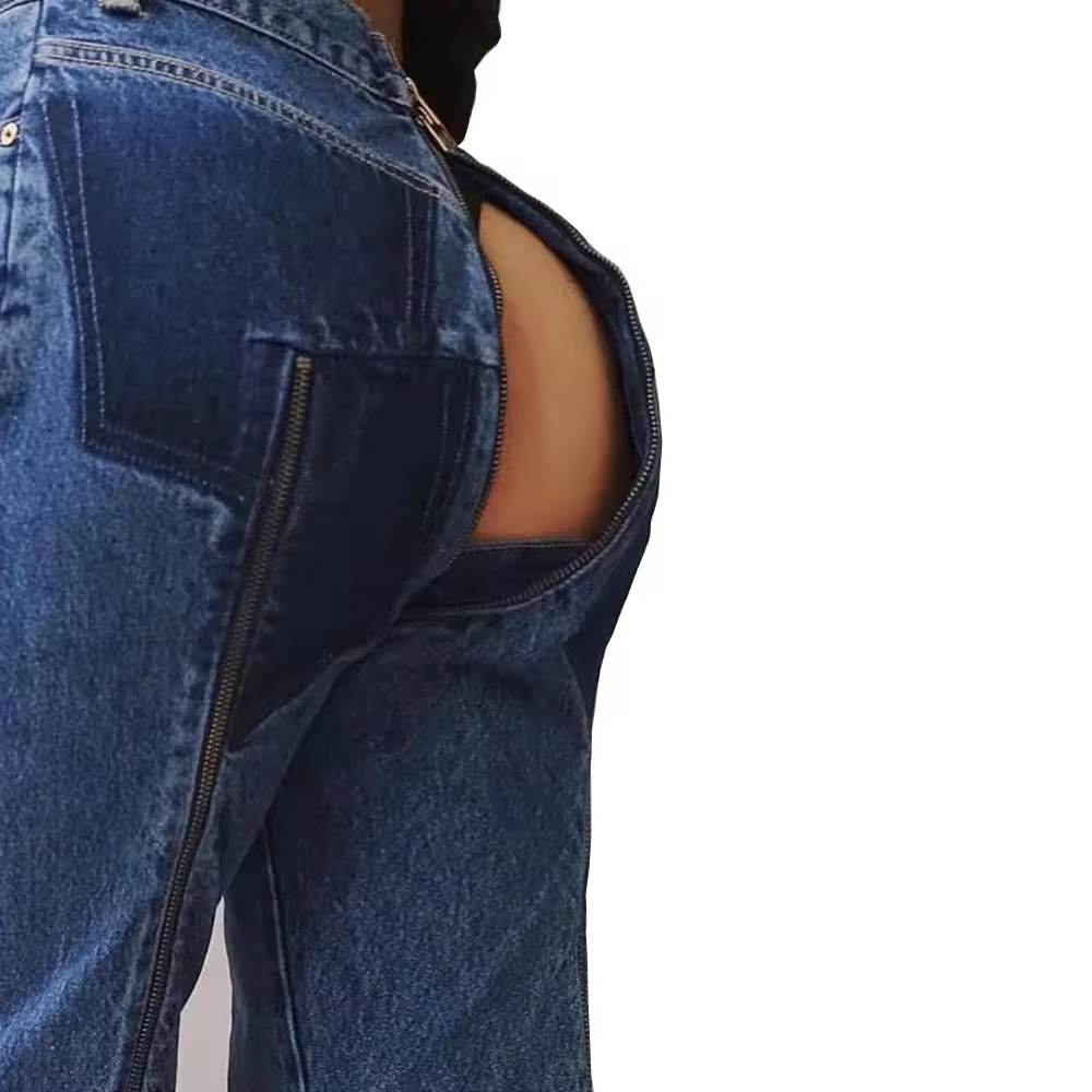 Shascullfites open crotch open jeans with zippers from front to back dance jeans for women