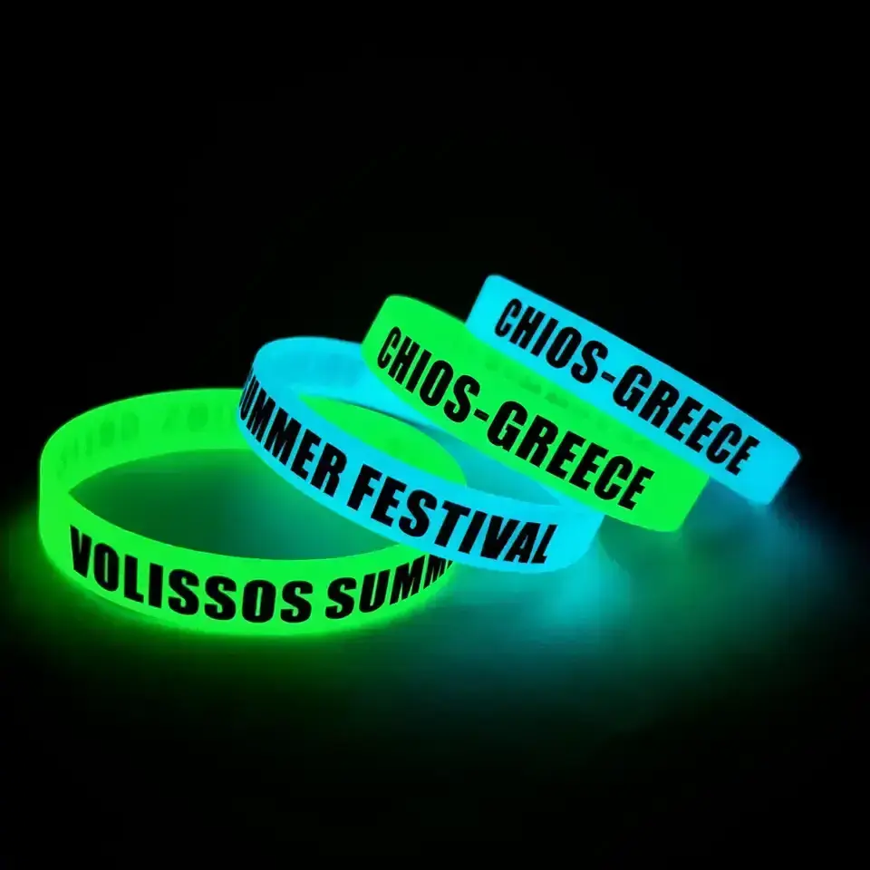 Glow In Dark Silicone Bracelet Custom Luminous Silicone Wristband Embossed Debossed Support Luminous Silicone Wristband