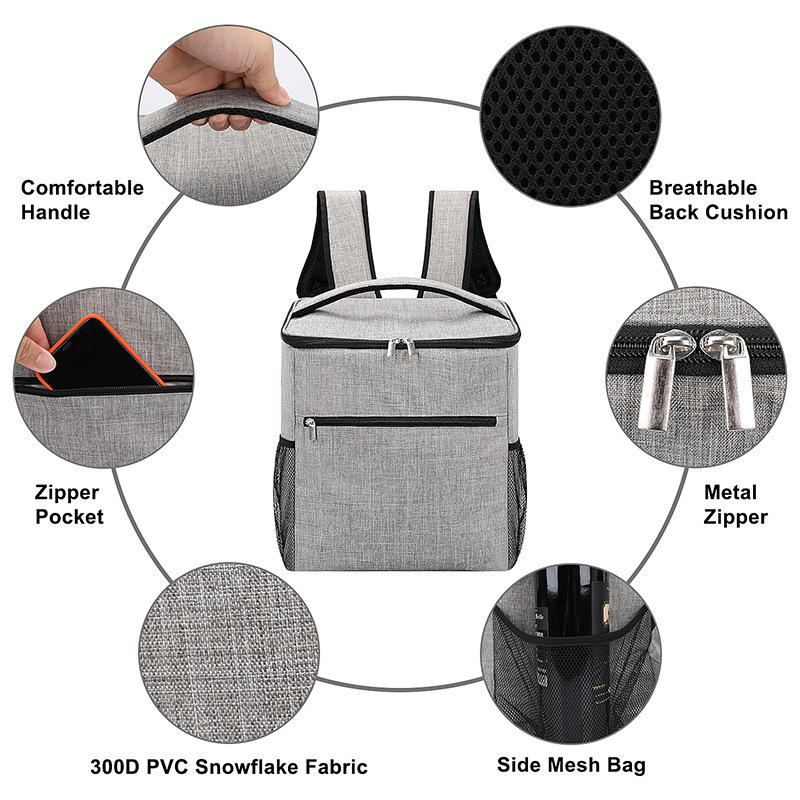 Large thermal camping hiking picnic cooler rucksack for fruits drinks insulated leakproof backpack cooler bag with mesh pockets