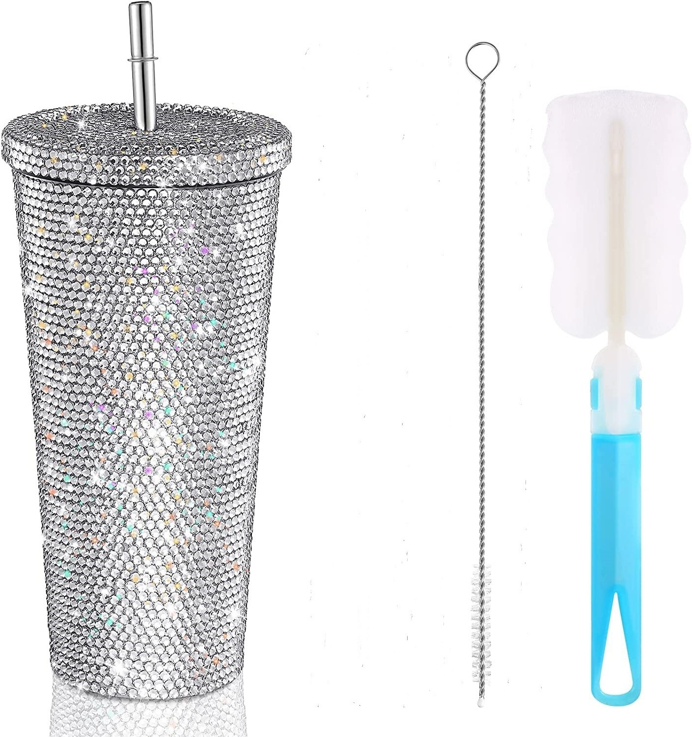 Custom rhinestone tumbler stainless steel diamond insulated shiny bling tumbler cup rhinestone thermos water bottle with lid