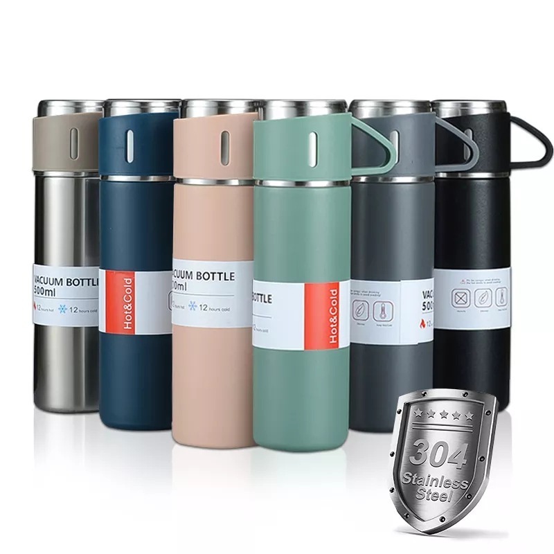 Hot selling stainless steel water bottle vacuum flask travel mug set sports water bottle double wall bottle with 3 lids