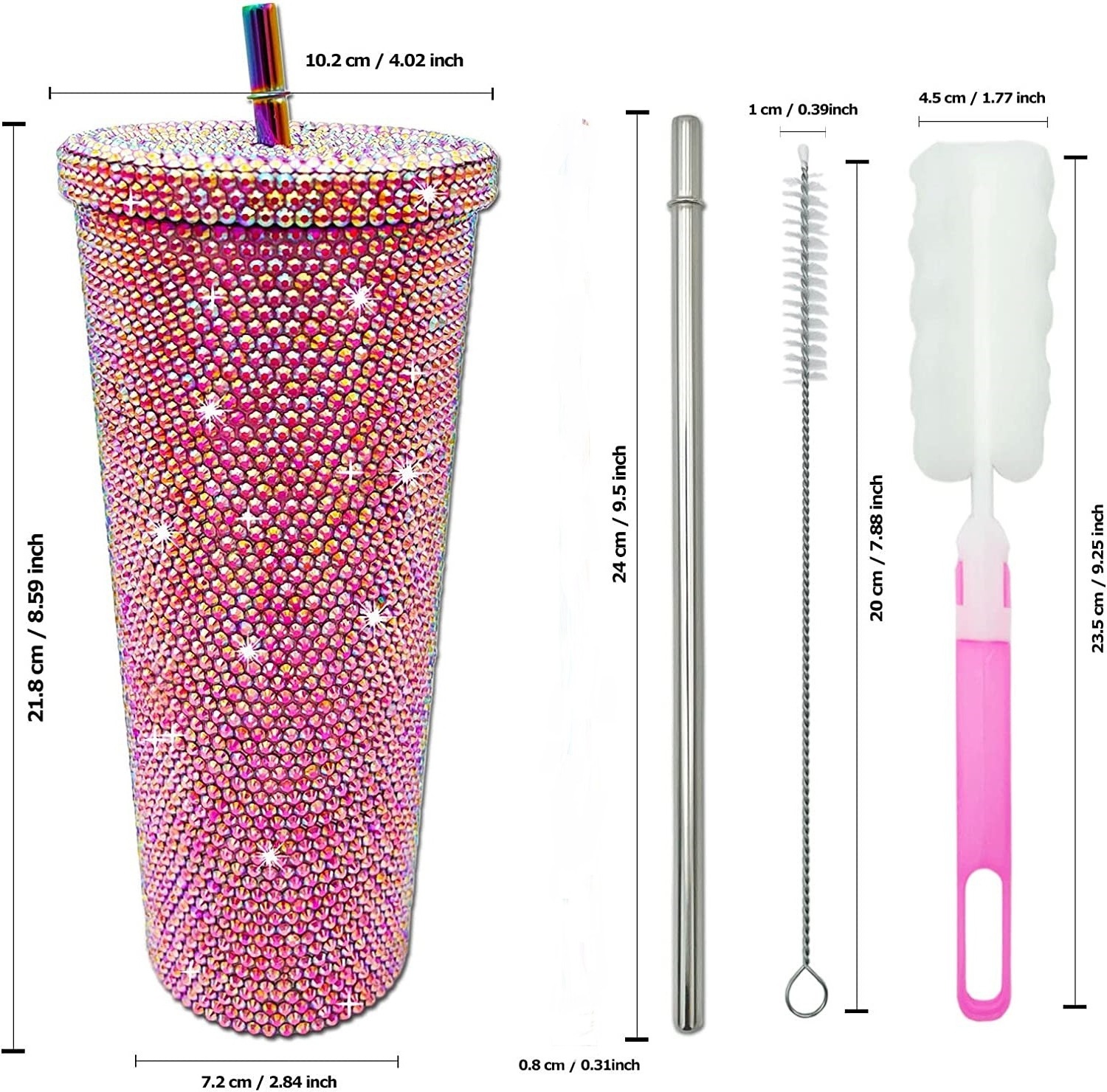 Custom rhinestone tumbler stainless steel diamond insulated shiny bling tumbler cup rhinestone thermos water bottle with lid