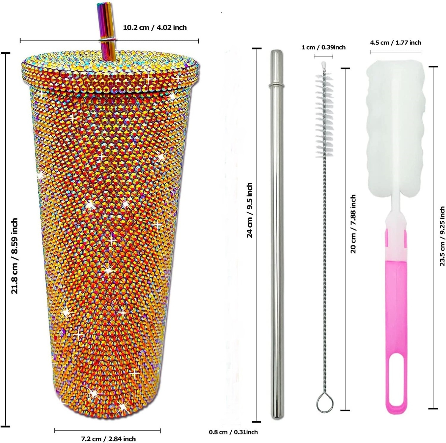 Custom rhinestone tumbler stainless steel diamond insulated shiny bling tumbler cup rhinestone thermos water bottle with lid