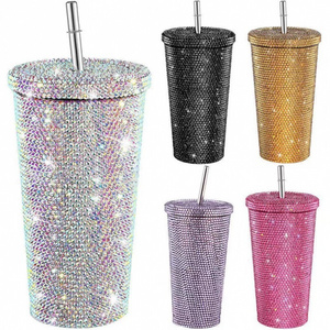 Custom rhinestone tumbler stainless steel diamond insulated shiny bling tumbler cup rhinestone thermos water bottle with lid