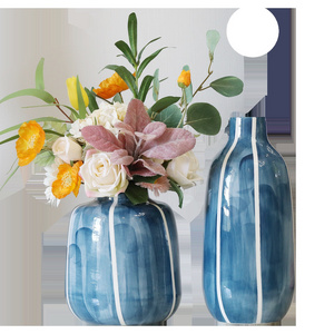 Customized Ceramic Vase With Straight Flowers Blue Hand Painted Creative Vases Home Desktop Decoration