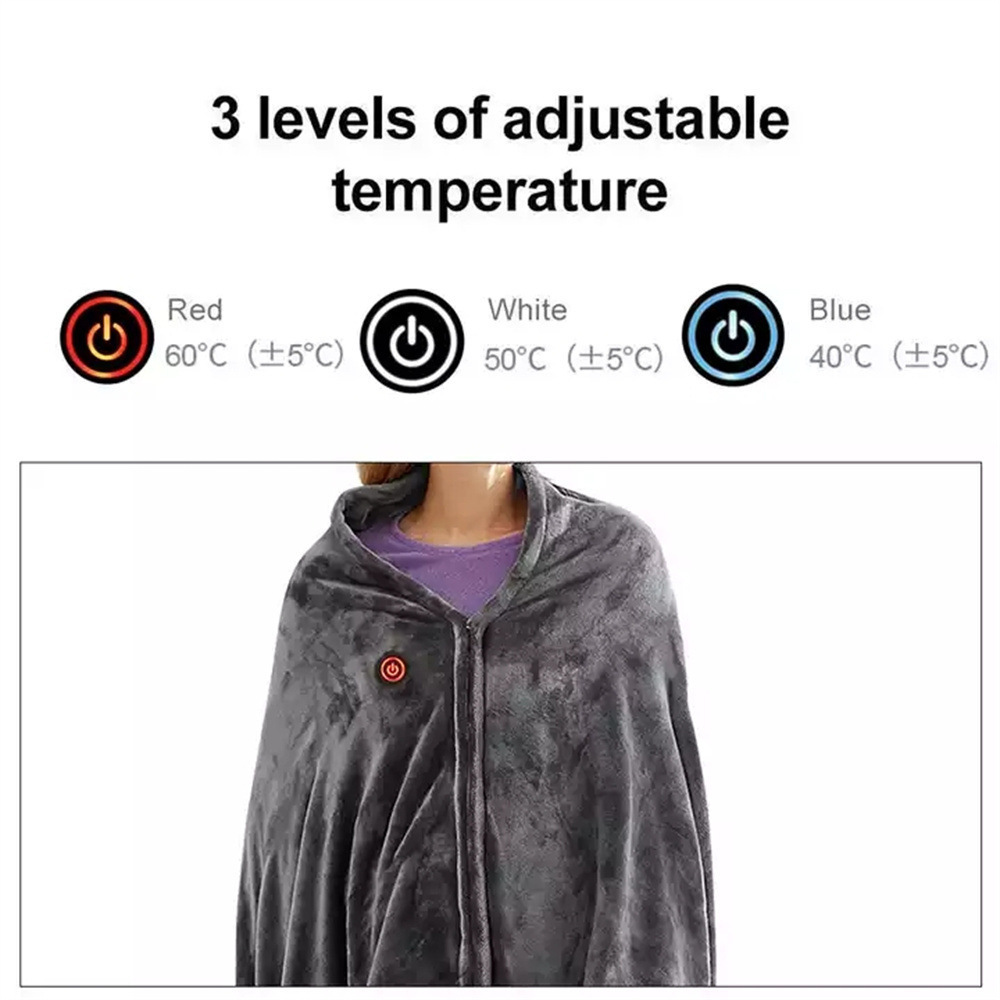 Soft Flannel Electric Heated Blanket Comfortable Warm Portable Battery Rechargeable Usb power Wearable Heated Shawl Blanket