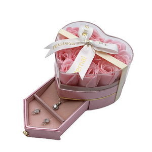 Pink Roses Preserved Roses Box Luxury Heart Box with Window Heart Floral Boxes