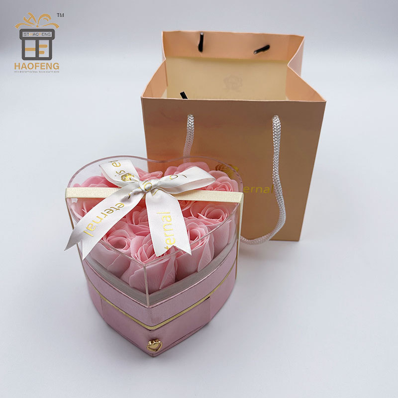 Pink Roses Preserved Roses Box Luxury Heart Box with Window Heart Floral Boxes