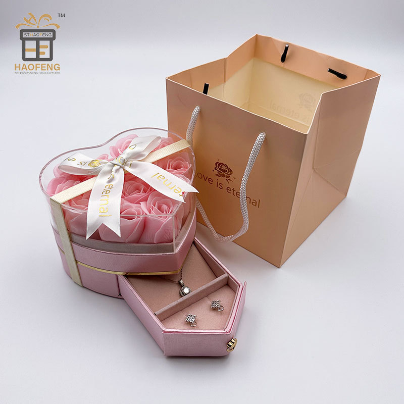 Pink Roses Preserved Roses Box Luxury Heart Box with Window Heart Floral Boxes