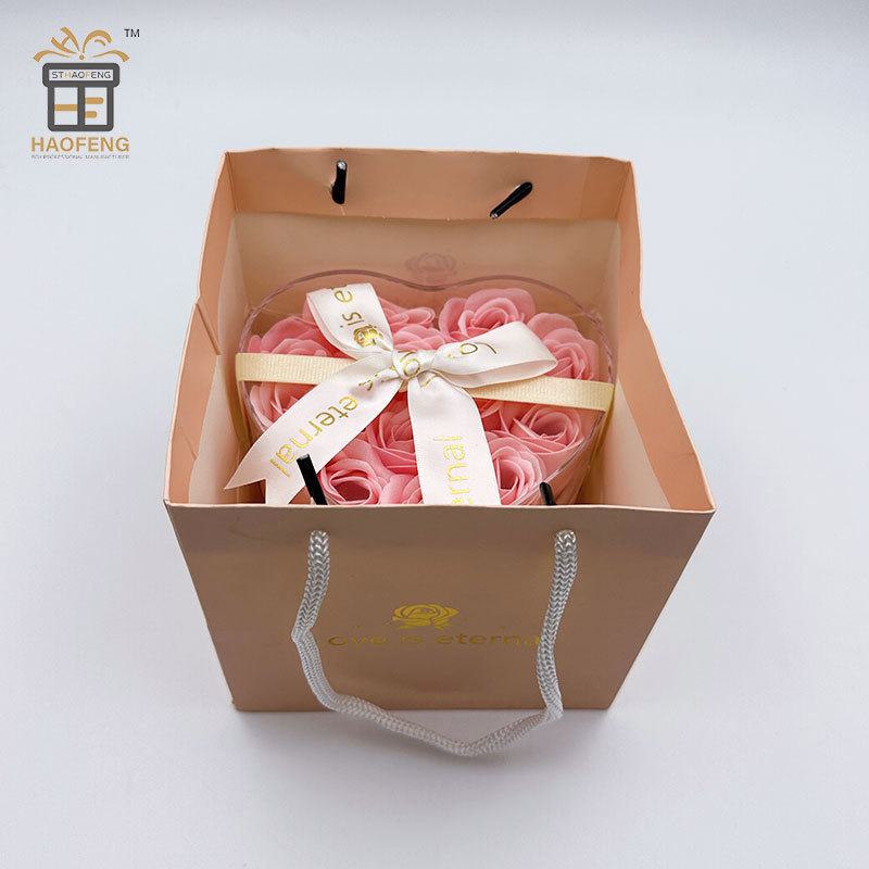 Pink Roses Preserved Roses Box Luxury Heart Box with Window Heart Floral Boxes