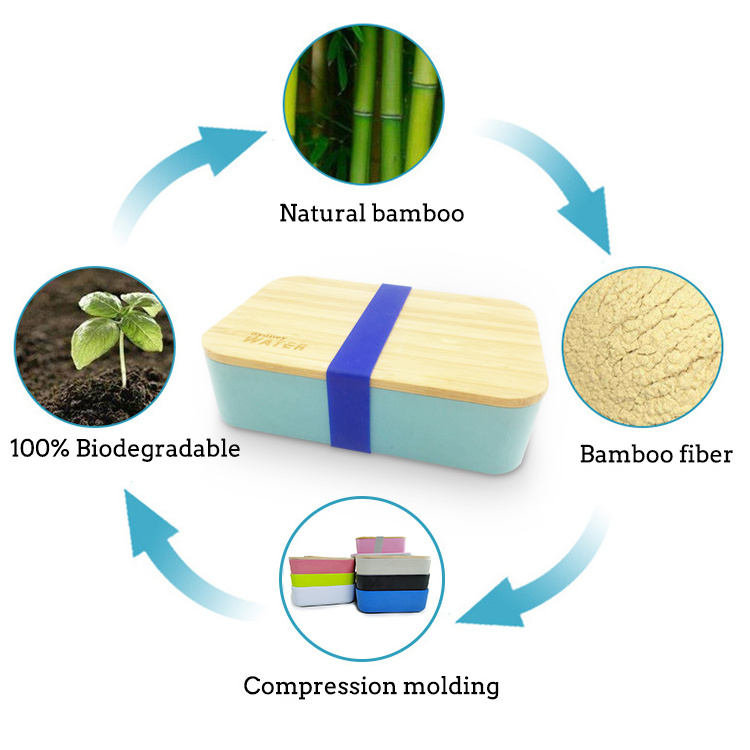 Professional biodegradable Bamboo lunch bento box with bamboo fiber lid