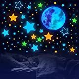 Wall Decor The Dark Stars with 14.5 Inch Large Moon Wall Decals Luminous Fluorescent Dots Stars Wall Stickers