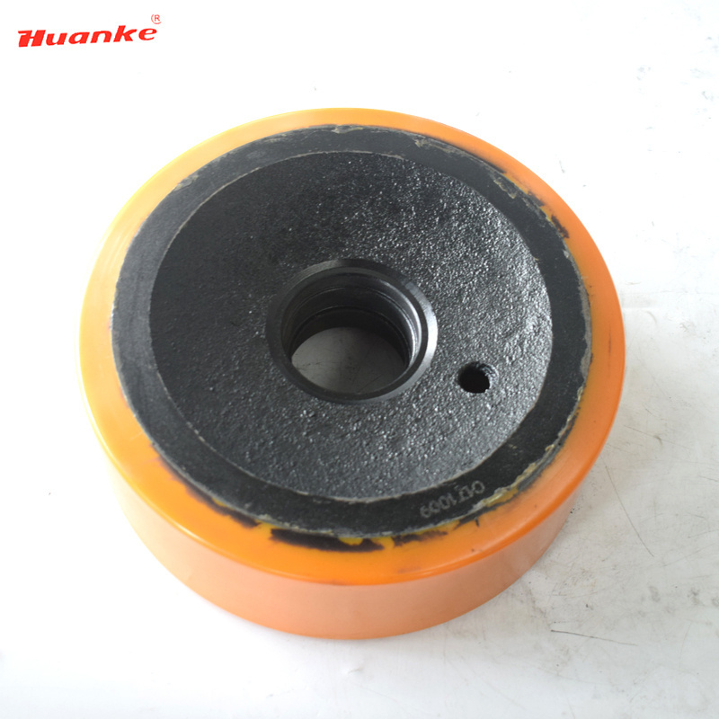 Offering One Installation Hole 285x100mm flat free pu foam wheels for Linde R14 R16 Electric Forklift