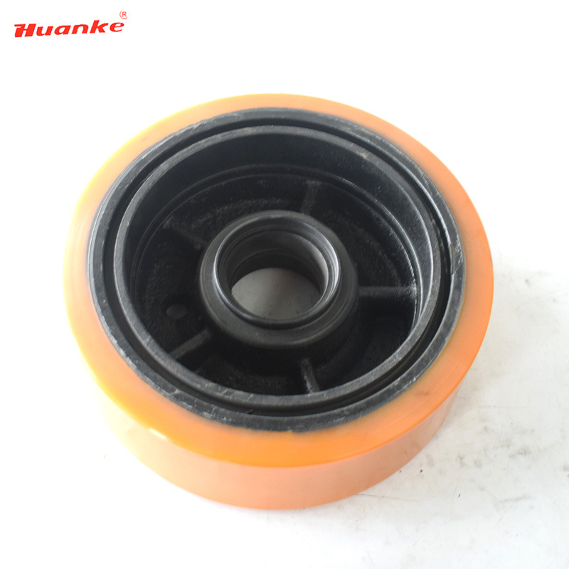 Offering One Installation Hole 285x100mm flat free pu foam wheels for Linde R14 R16 Electric Forklift