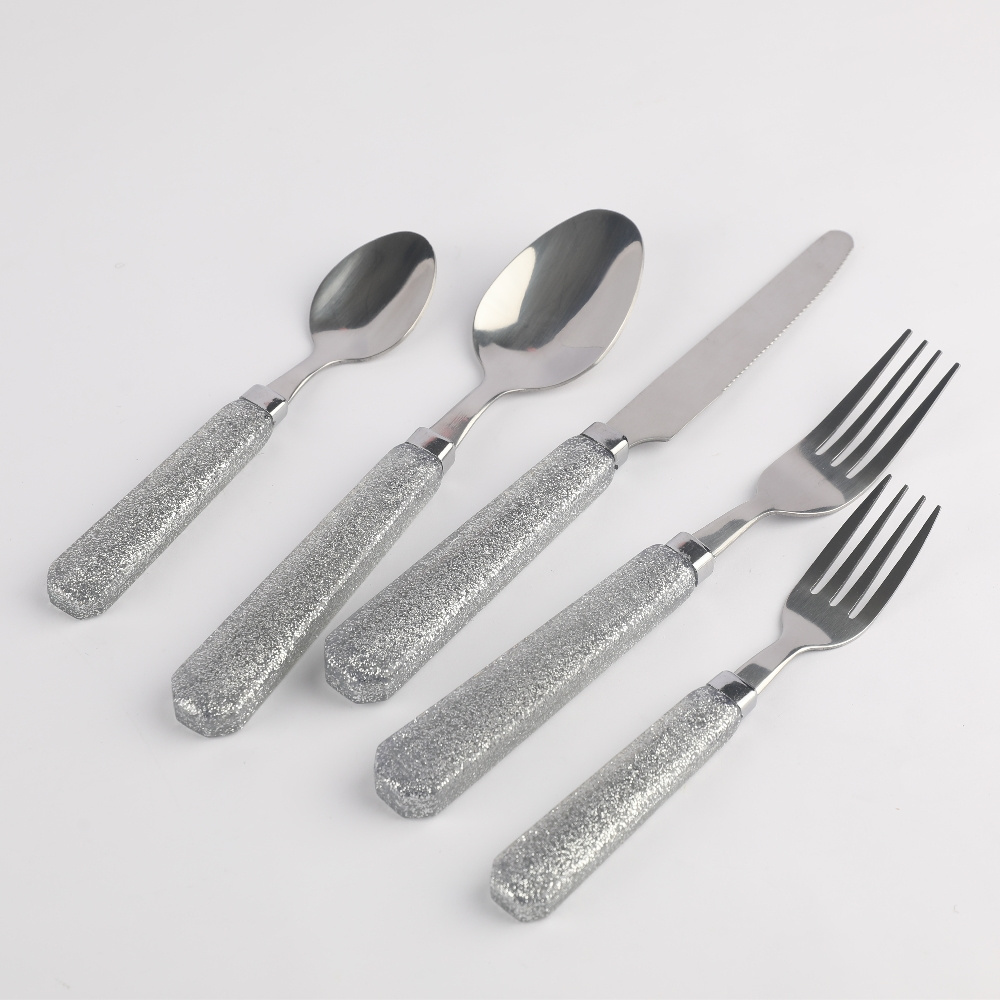 Pink Color Plastic Handle Cutlery Stainless Steel 5pcs Spoon Fork Knife Teaspoon Cutlery Set For Home