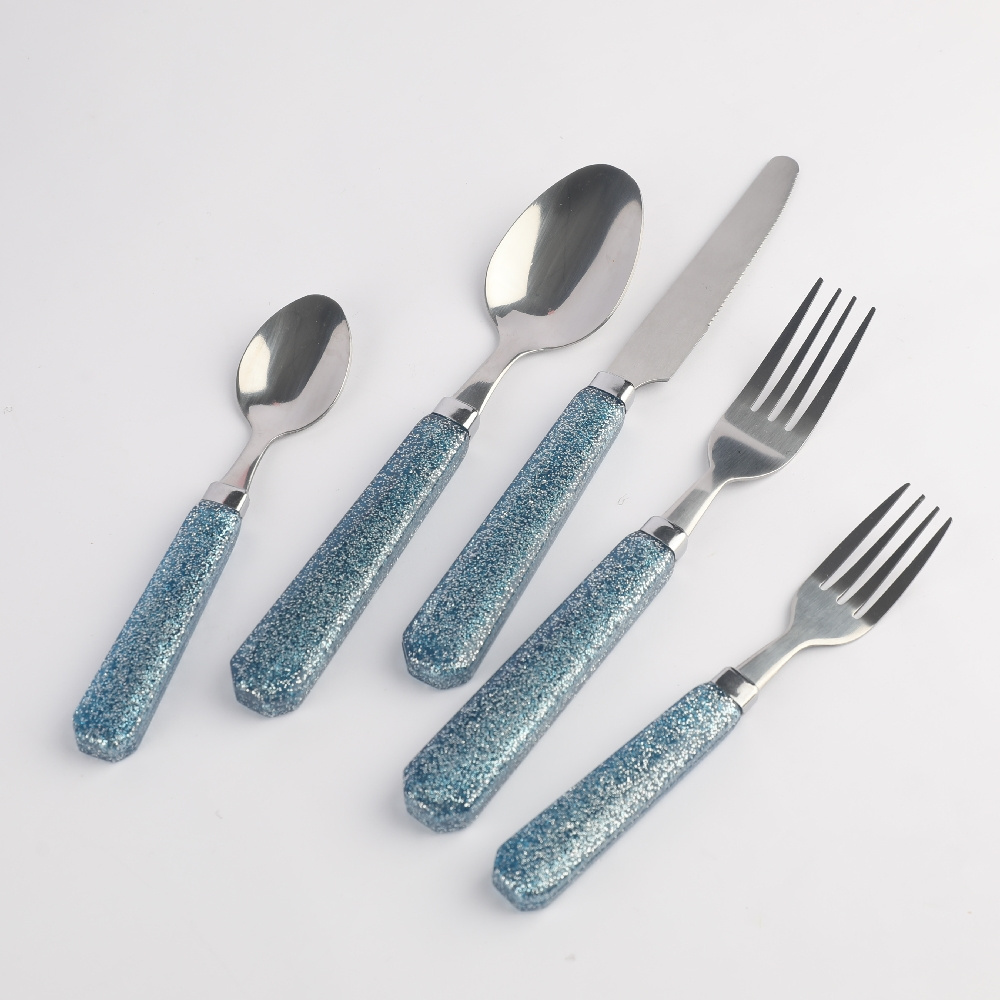 Pink Color Plastic Handle Cutlery Stainless Steel 5pcs Spoon Fork Knife Teaspoon Cutlery Set For Home