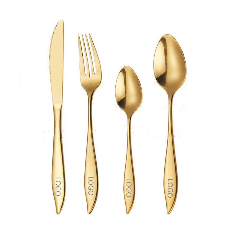 Custom Gold  4pcs Flatware Elegant Mango Cutlery Set 430/304 Stainless Steel Salad Spoon Fork And Knife Set