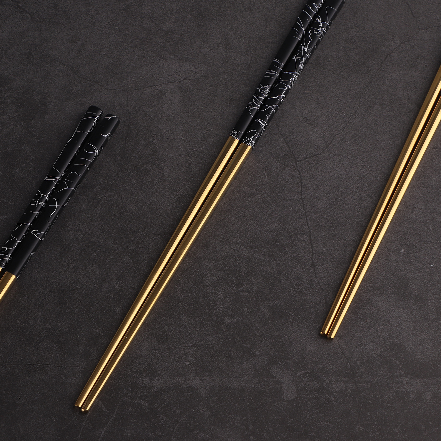 Premium 10 Pair Fancy Chopsticks Korean Gold-plated Spray Paint on Black Stainless Steel Chopsticks