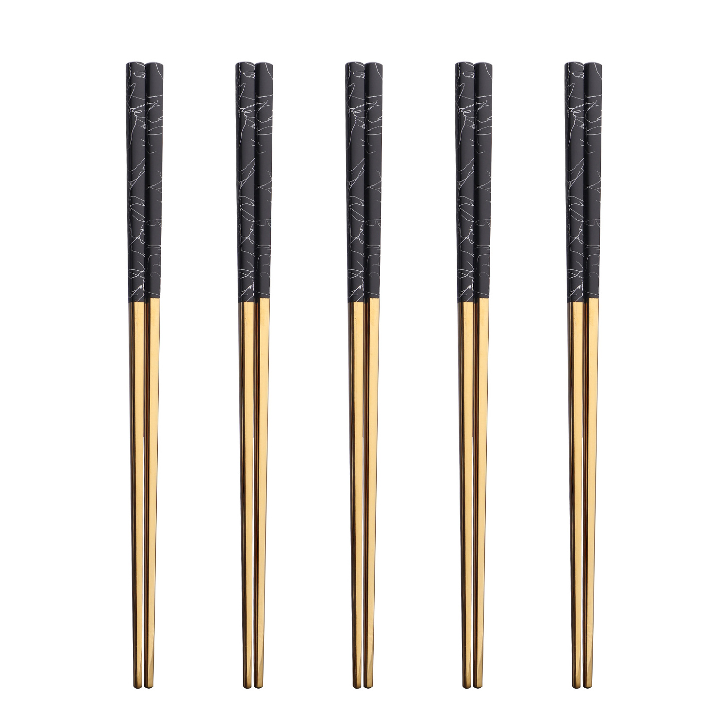 Premium 10 Pair Fancy Chopsticks Korean Gold-plated Spray Paint on Black Stainless Steel Chopsticks