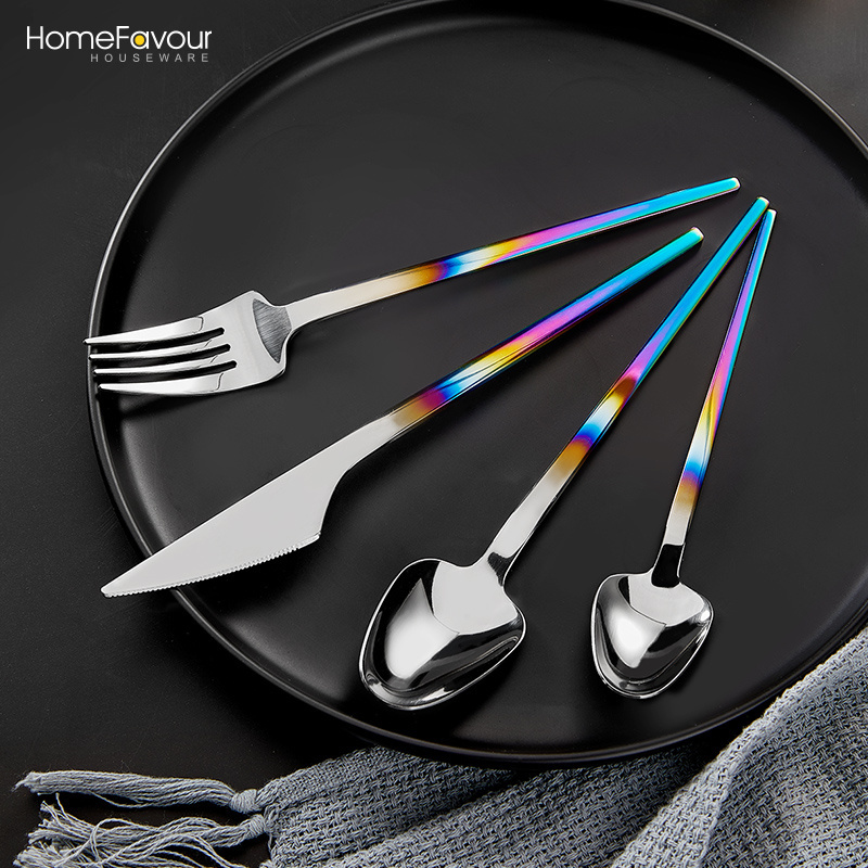 Restaurant Elegant Shark Stylish Flatware  Full 430/304 Stainless Steel 4pcs Cutlery Set Rainbow Salad Spoon Fork And Knife