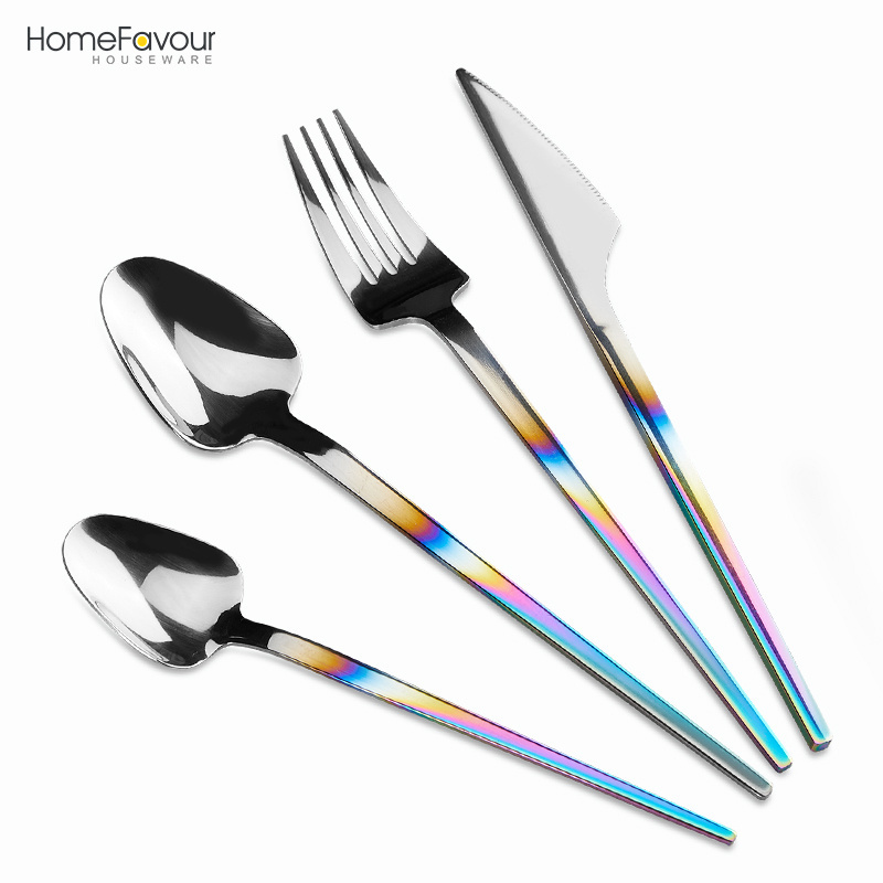 Restaurant Elegant Shark Stylish Flatware  Full 430/304 Stainless Steel 4pcs Cutlery Set Rainbow Salad Spoon Fork And Knife