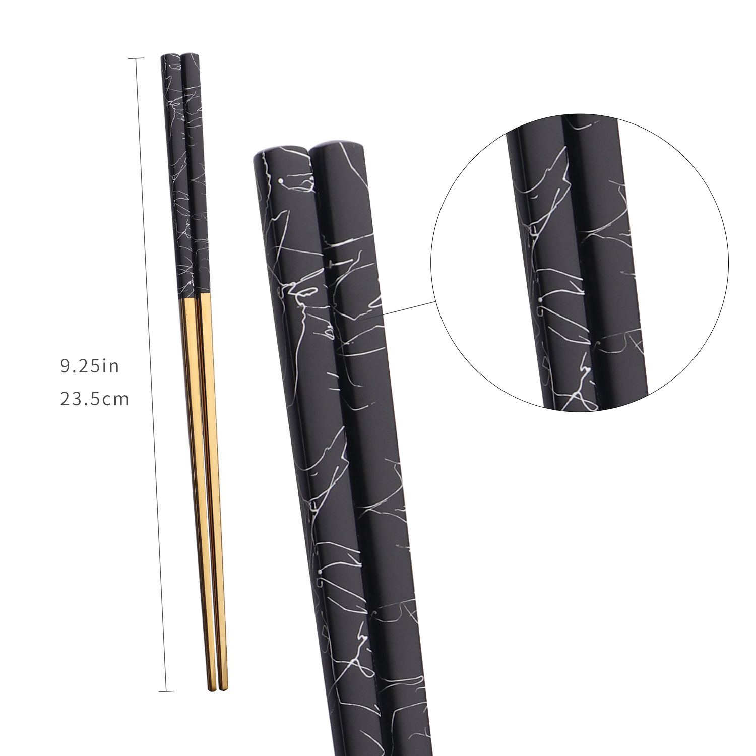 Premium 10 Pair Fancy Chopsticks Korean Gold-plated Spray Paint on Black Stainless Steel Chopsticks