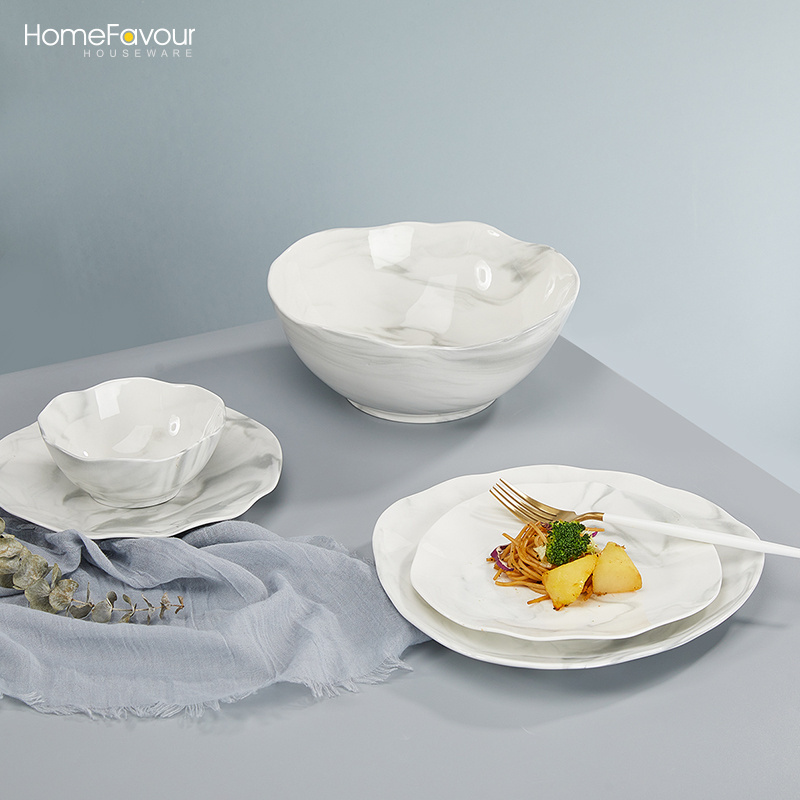 Home Marble Plate Dinnerware Set 20 /72 Pcs Irregular Round Oval Ceramics Tableware Dinner set