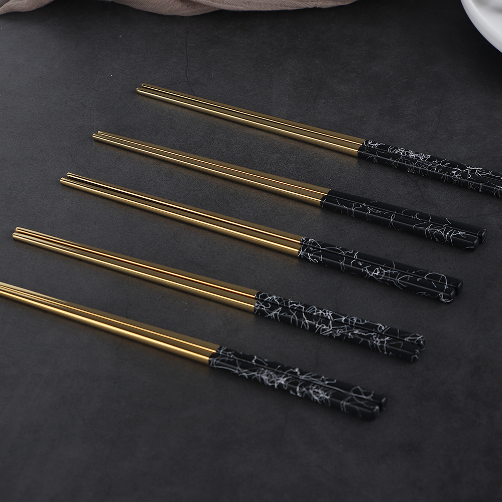 Premium 10 Pair Fancy Chopsticks Korean Gold-plated Spray Paint on Black Stainless Steel Chopsticks