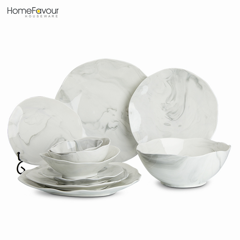 Home Marble Plate Dinnerware Set 20 /72 Pcs Irregular Round Oval Ceramics Tableware Dinner set