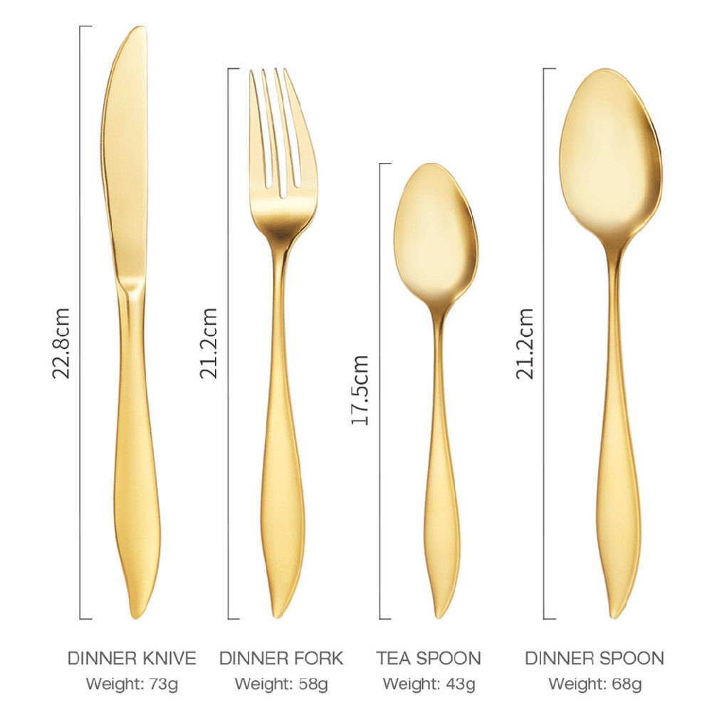 Custom Gold  4pcs Flatware Elegant Mango Cutlery Set 430/304 Stainless Steel Salad Spoon Fork And Knife Set