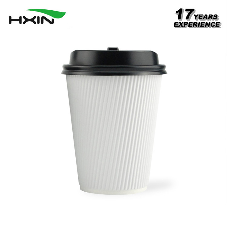 Custom Disposable 8oz/12oz/16oz Paper Cups PLA / PE Coated Ripple white black Double Wall Coffee Paper Cup