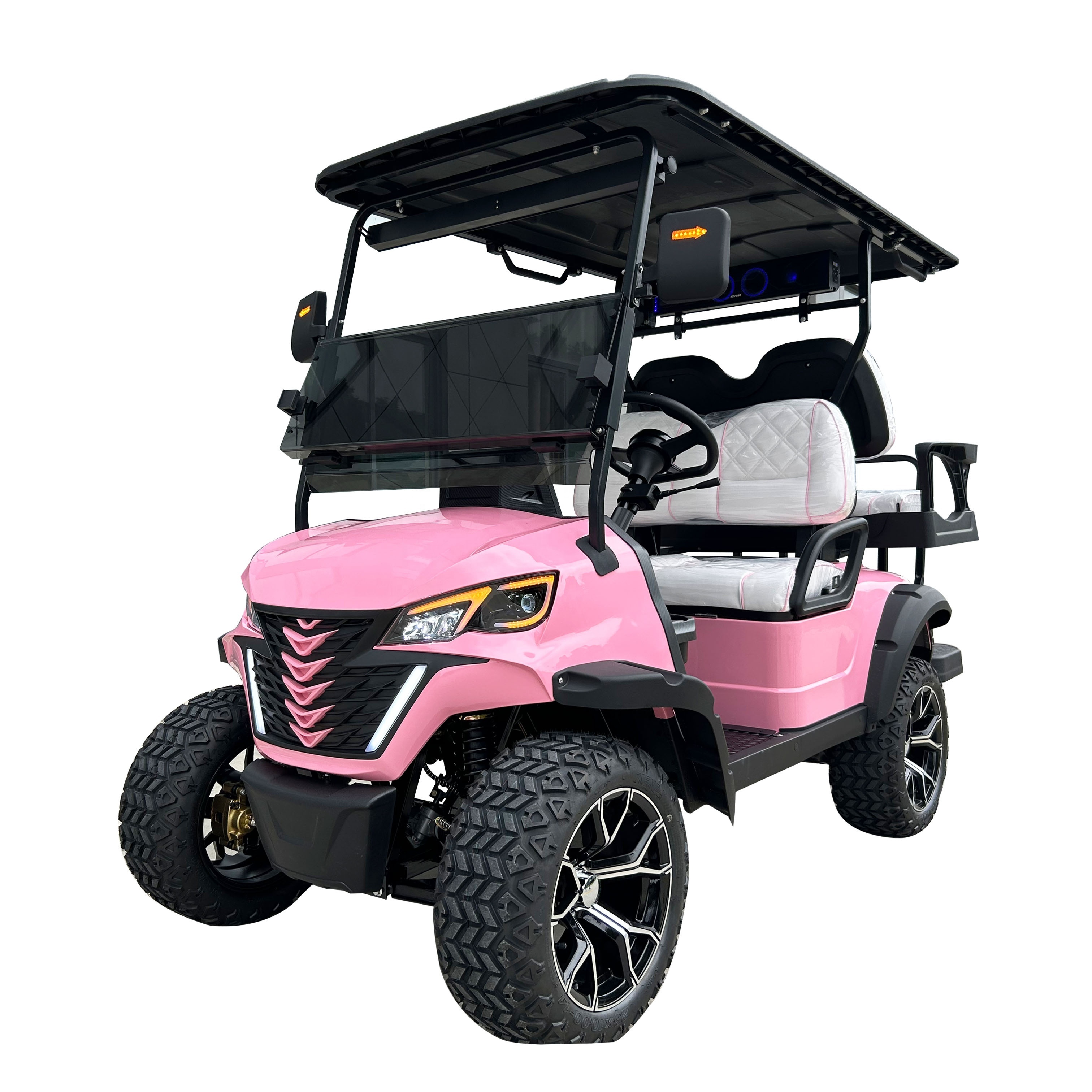 Barbie Pink Golf Cart 48V Electric 4 Seats Hunting Golf Cart Buggy for Families Outdoor Activities