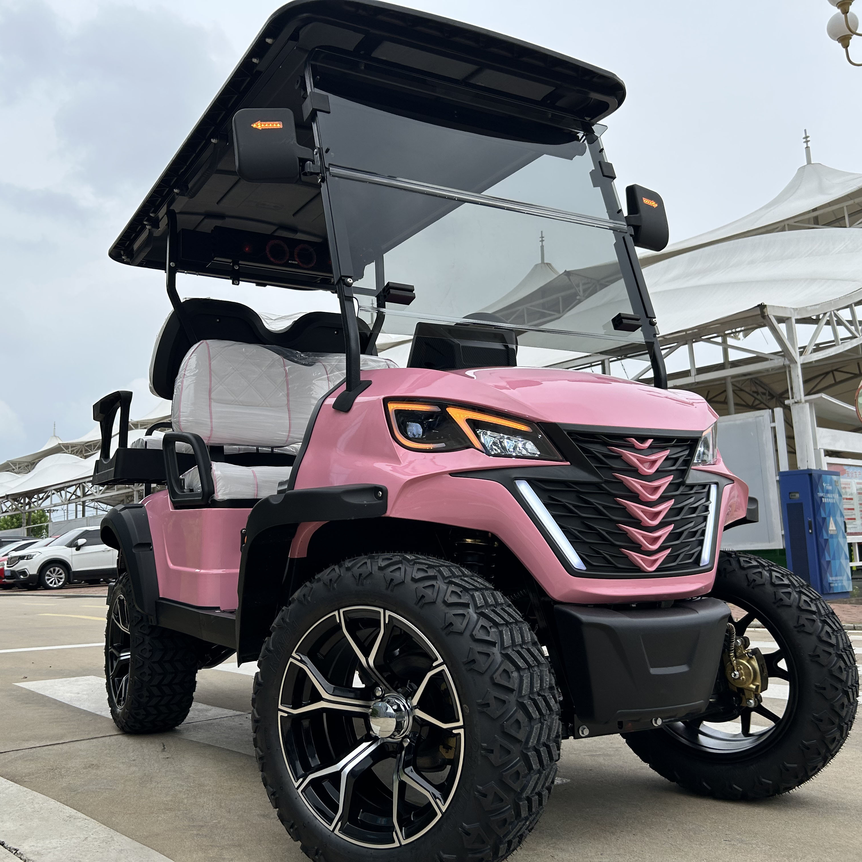 Barbie Pink Golf Cart 48V Electric 4 Seats Hunting Golf Cart Buggy for Families Outdoor Activities