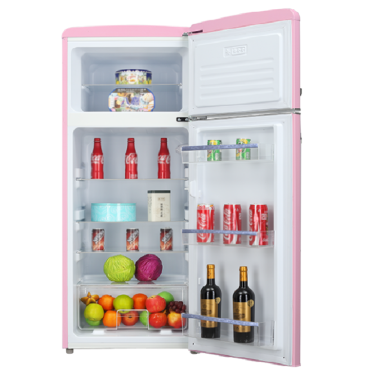 Retro freezer colorful mini fridge double door refrigerator top freezer metal handle