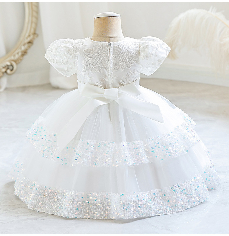 Baby Girls 1st Birthday Party Dress Children Floral Lace Princess Dress Girls Short Sleeve Lace Cake Dresses