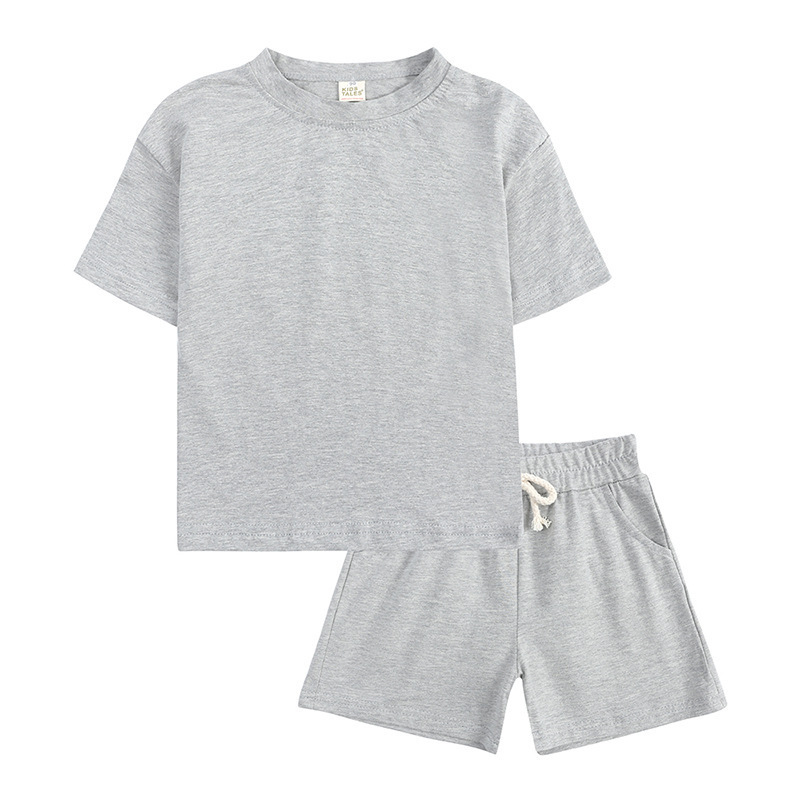 8395 Kids 2 Piece Sets Summer Solid Top T-shirt Shorts Tracksuit Girls Clothing Baby Boy Sport Outfits Clothes Sets Oem Logo