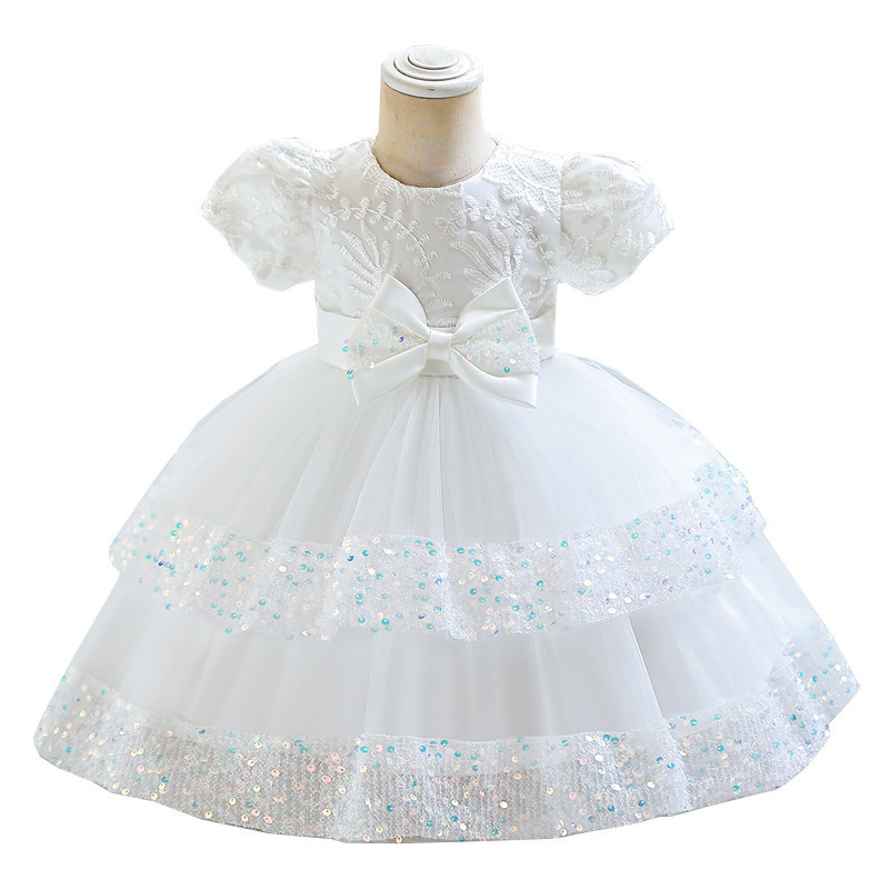 Baby Girls 1st Birthday Party Dress Children Floral Lace Princess Dress Girls Short Sleeve Lace Cake Dresses