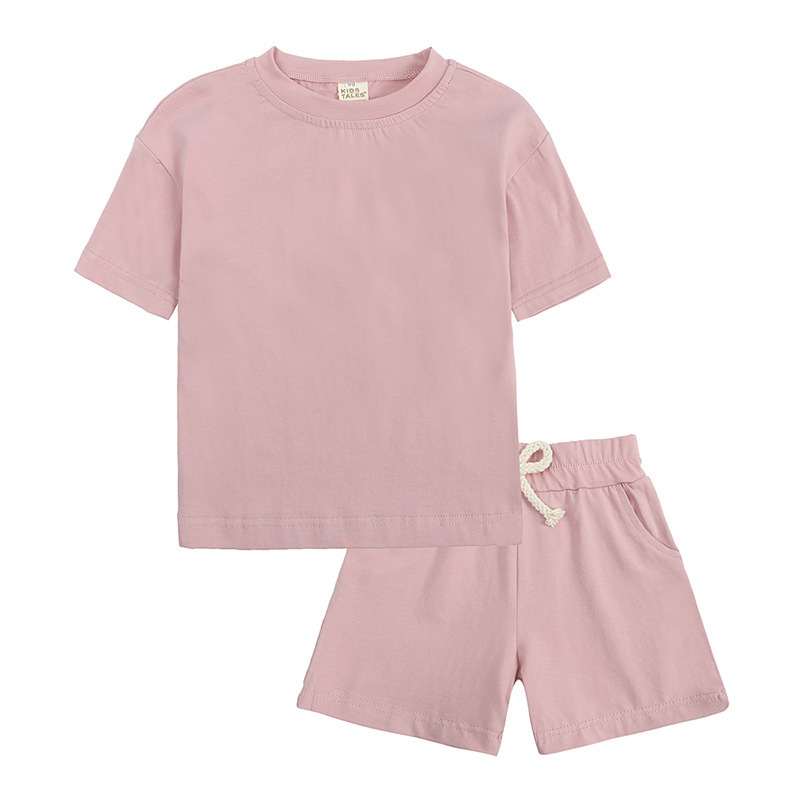 8395 Kids 2 Piece Sets Summer Solid Top T-shirt Shorts Tracksuit Girls Clothing Baby Boy Sport Outfits Clothes Sets Oem Logo