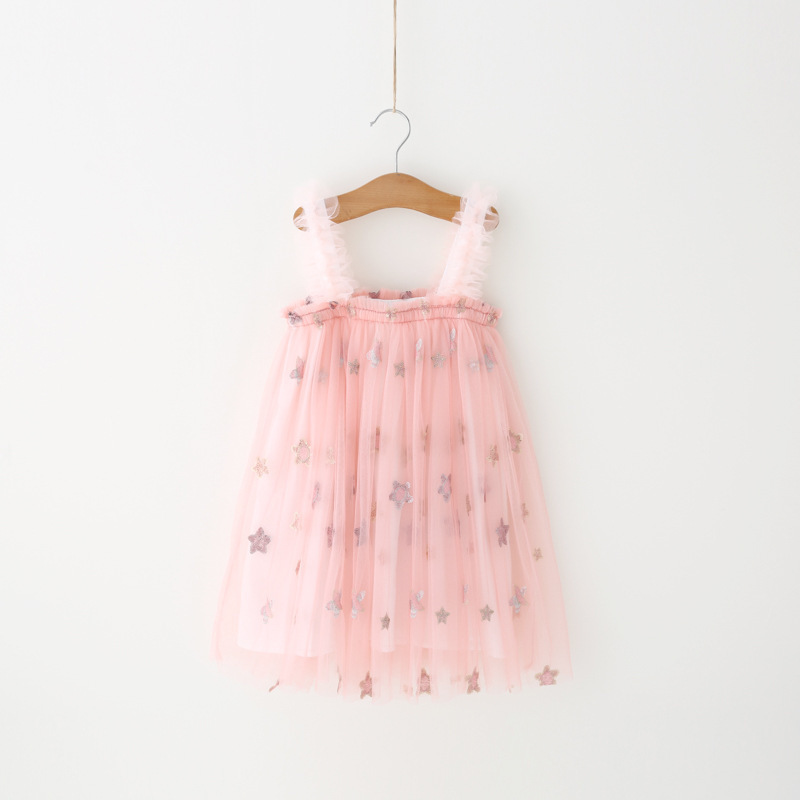 032 Summer Newborn Infant Toddler Clothes Casual Star Sleeveless Square Collar Tulle Girls Baby Dress