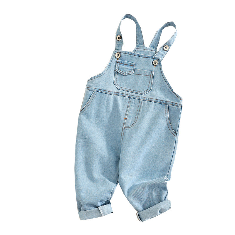 New Korean Comfortable Children Washable Cotton Baby Pants Baby Denim Overalls 2101