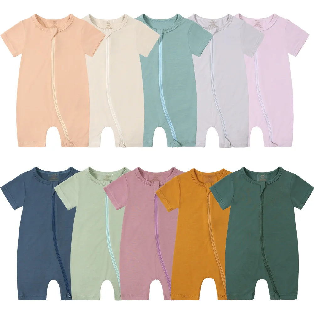 20121 Bamboo Newborn Baby Clothes Baby Bamboo Double Zipper Romper Jumpsuit Wholesale Baby Rompers