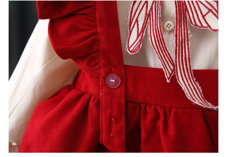 3375 wholesale christmas 1-6Y Toddler Kids Baby Girl fall Dress Ruffles Long Sleeve red Cotton Casual Dresses