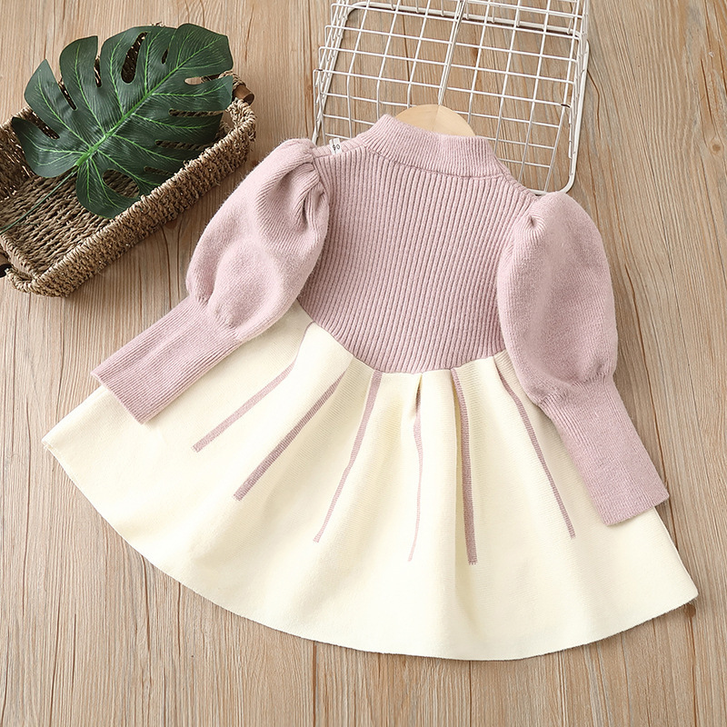 2238 Girls Sweater Dress Children Winter Knit Clothes Long Sleeves Casual Outfits Bow Toddler Princess Party Dresses