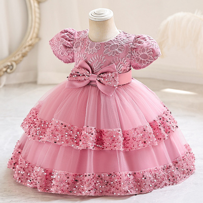 Baby Girls 1st Birthday Party Dress Children Floral Lace Princess Dress Girls Short Sleeve Lace Cake Dresses