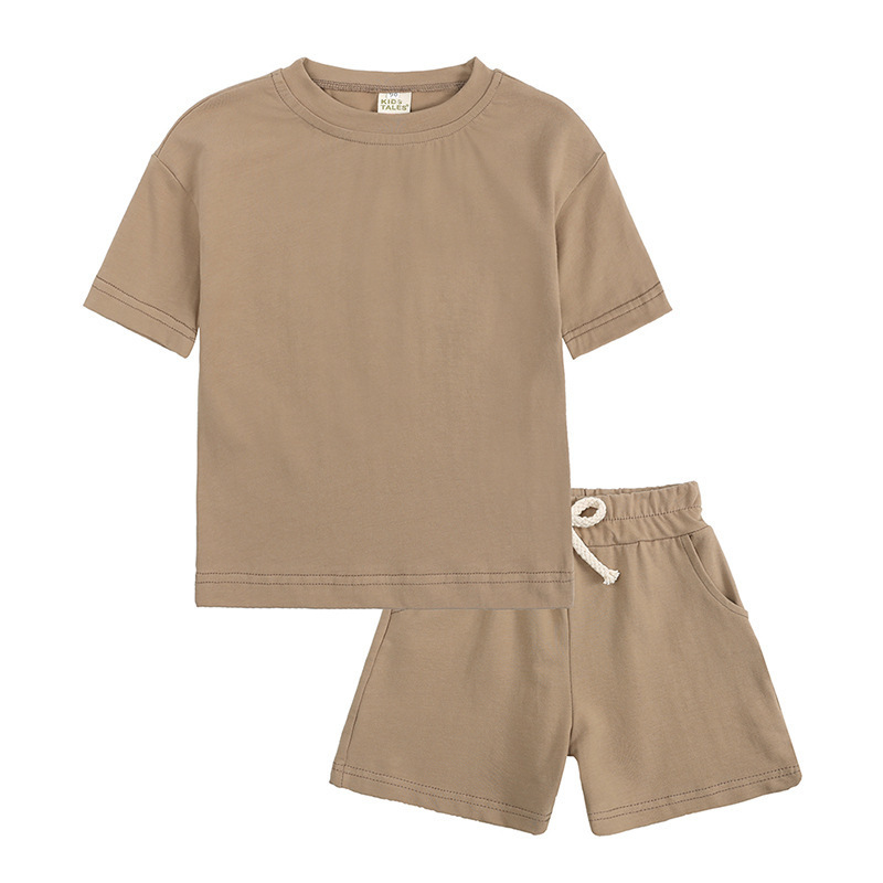 8395 Kids 2 Piece Sets Summer Solid Top T-shirt Shorts Tracksuit Girls Clothing Baby Boy Sport Outfits Clothes Sets Oem Logo